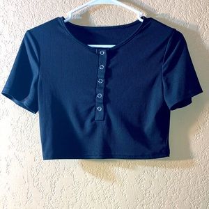 Black Faux Button up crop top